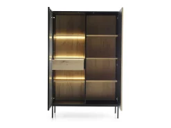 Vitrina* Vitrine alta moderna com frente canelada, 104×166×39 cm, Preto / Carvalho Wotan Bege