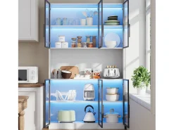 Vitrina|Merax Vitrine alta moderna em vidro - 120 x 34 x 200 cm - com LEDs + 6 portas + prateleira - aglomerado - branca Branco