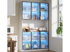 Vitrina|Merax Vitrine alta moderna em vidro - 120 x 34 x 200 cm - com LEDs + 6 portas + prateleira - aglomerado - branca Branco