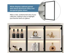 Merax Vitrine alta moderna em vidro - 120 x 36 x 200 cm - com LEDs + 6 portas - para coleções/quarto - aglomerado - branca^ Vitrina