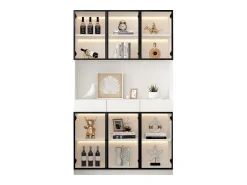 Merax Vitrine alta moderna em vidro - 120 x 36 x 200 cm - com LEDs + 6 portas - para coleções/quarto - aglomerado - branca^ Vitrina