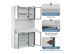 Merax Vitrine alta moderna em vidro - 120 x 36 x 200 cm - com LEDs + 6 portas - para coleções/quarto - aglomerado - branca^ Vitrina