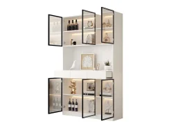 Merax Vitrine alta moderna em vidro - 120 x 36 x 200 cm - com LEDs + 6 portas - para coleções/quarto - aglomerado - branca^ Vitrina