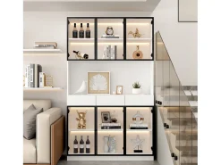 Merax Vitrine alta moderna em vidro - 120 x 36 x 200 cm - com LEDs + 6 portas - para coleções/quarto - aglomerado - branca^ Vitrina
