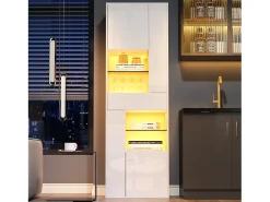 Vitrina*ModernLuxe Vitrine alto brilho 55x38x170 cm - 1 gaveta e 4 portas - com iluminação LED - Branco