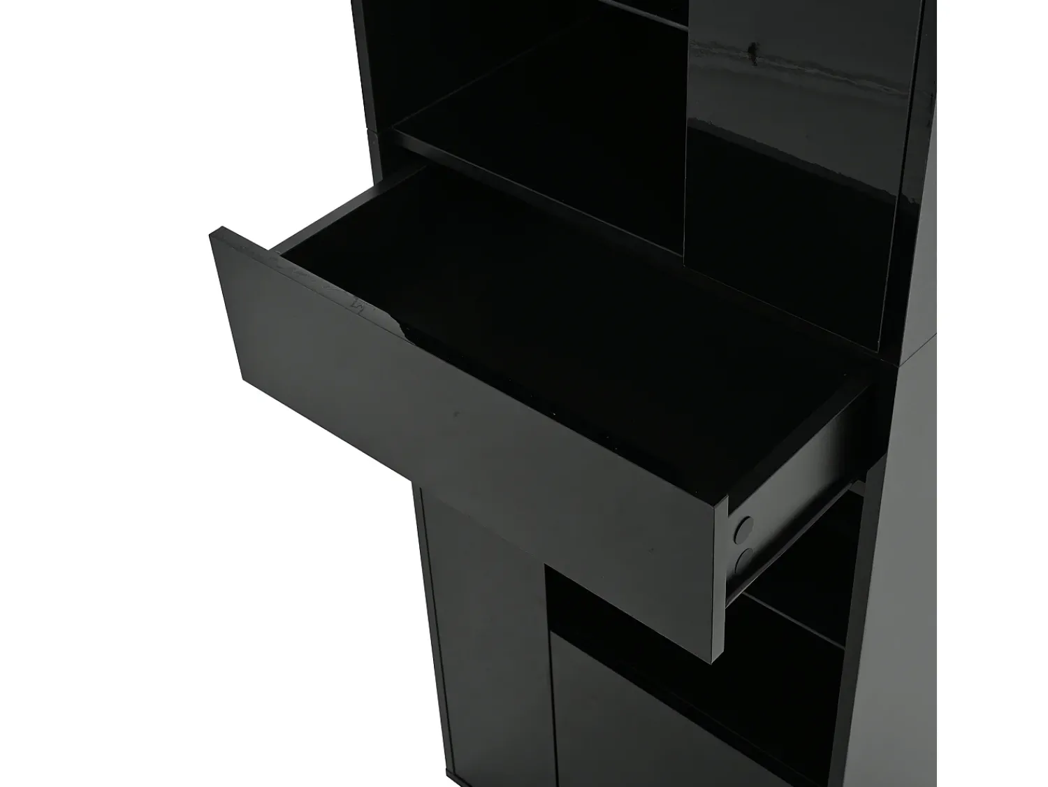 ModernLuxe Vitrine alto brilho 55x38x170 cm - 1 gaveta e 4 portas - com iluminação LED - Preto