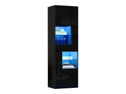 ModernLuxe Vitrine alto brilho 55x38x170 cm - 1 gaveta e 4 portas - com iluminação LED - Preto