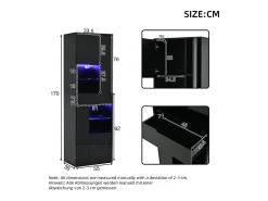 ModernLuxe Vitrine alto brilho 55x38x170 cm - 1 gaveta e 4 portas - com iluminação LED - Preto