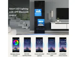 ModernLuxe Vitrine alto brilho 55x38x170 cm - 1 gaveta e 4 portas - com iluminação LED - Preto