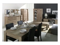 Vitrina*Meublorama Vitrine aparador ROMI com 2 portas de correr na cor dab canyon. Móvel design ideal para a sua sala de jantar. Castanho