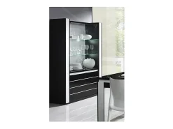 Meublorama Vitrine armário LINA + LED nas cores e branco brilhante. Móvel design para sua sala de estar ou sala de jantar.^ Vitrina