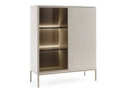 Best Vitrine baixa moderna com frente canelada, 104×126×39 cm, Caxemira / Ouro Castanho