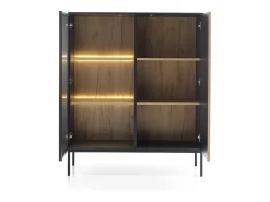 Vitrine baixa moderna com frente canelada, 104×126×39 cm, Preto / Carvalho Wotan^ Vitrina