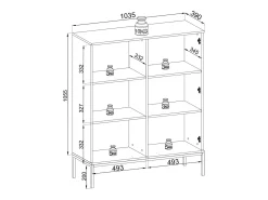 Vitrine baixa moderna com frente canelada, 104×126×39 cm, Preto / Carvalho Wotan^ Vitrina