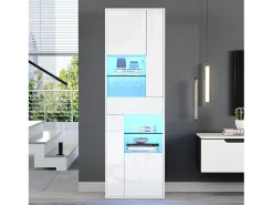 Hauss Spole Vitrine branca com 1 gaveta, 4 portas e iluminação LED, prateleiras em vidro, 55x38x170 cm^ Vitrina