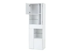 Hauss Spole Vitrine branca com 1 gaveta, 4 portas e iluminação LED, prateleiras em vidro, 55x38x170 cm^ Vitrina
