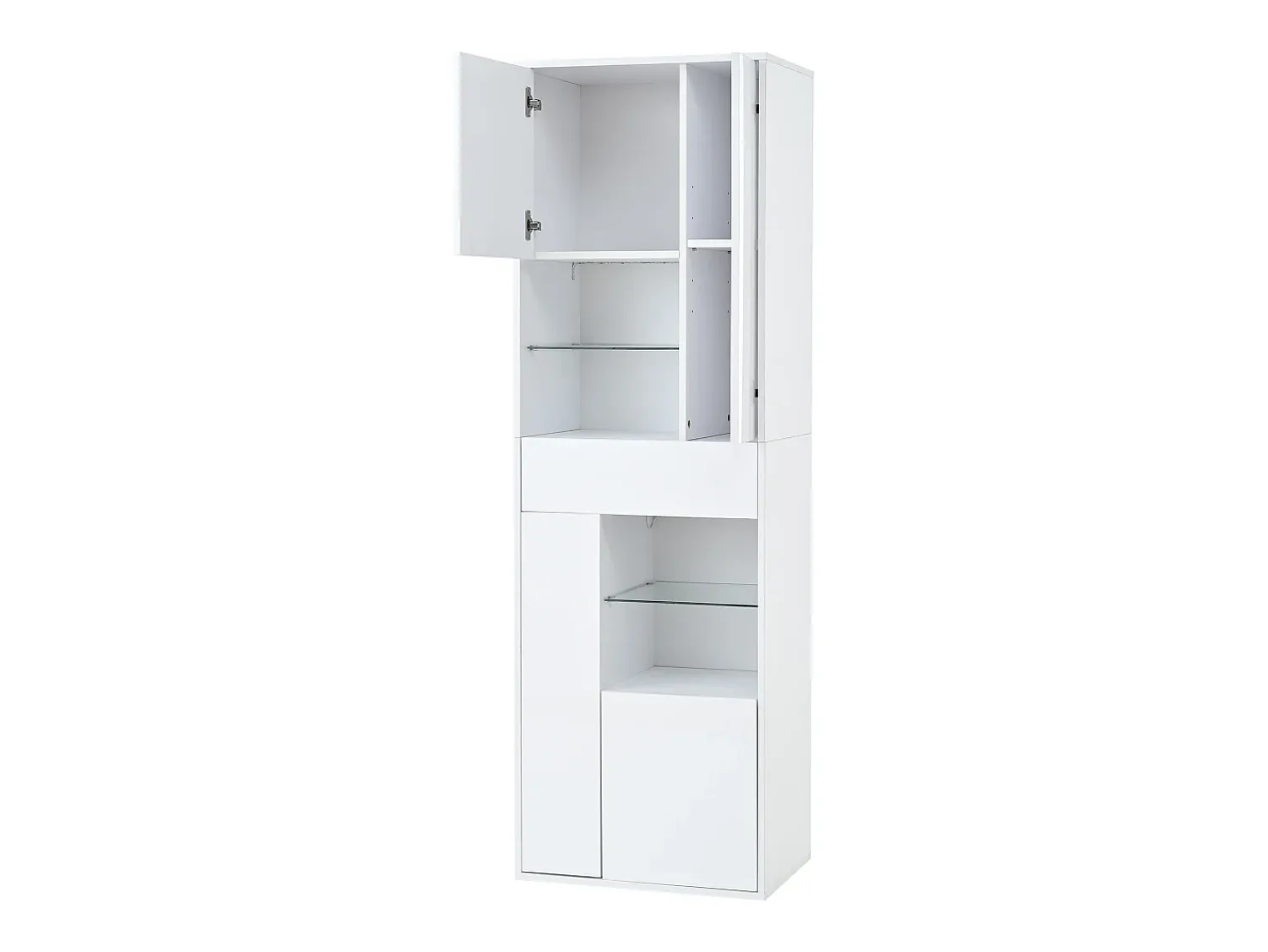 Hauss Spole Vitrine branca com 1 gaveta, 4 portas e iluminação LED, prateleiras em vidro, 55x38x170 cm^ Vitrina