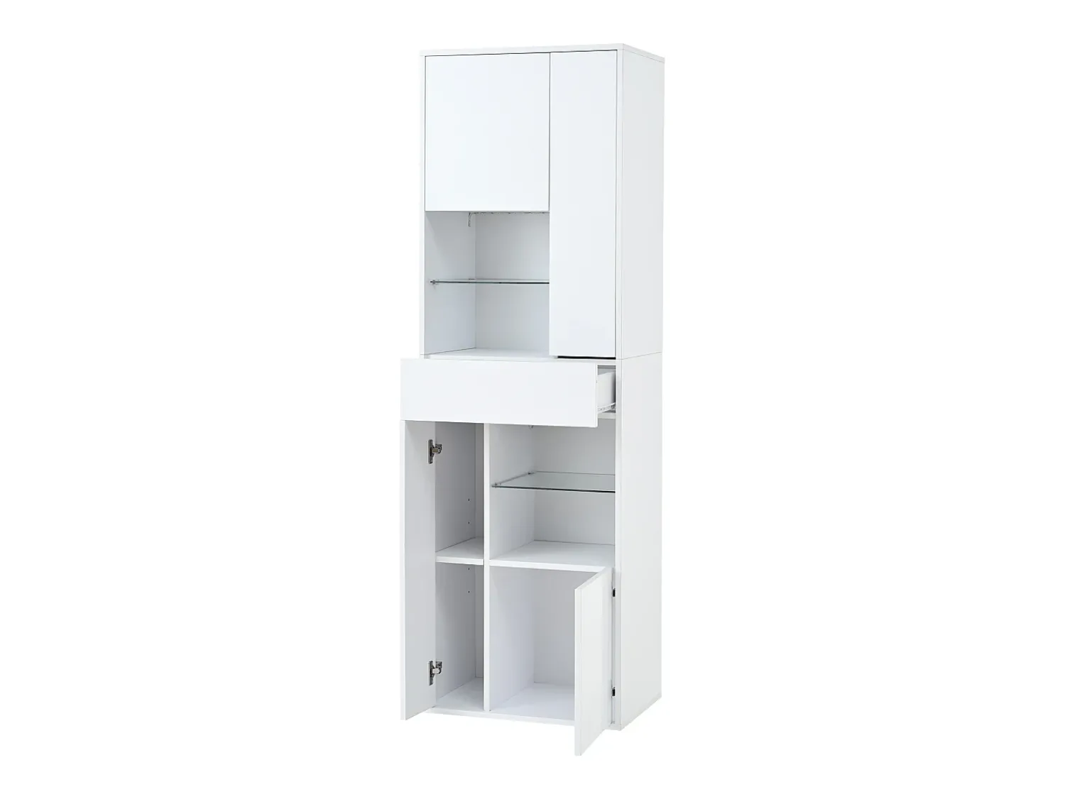 Hauss Spole Vitrine branca com 1 gaveta, 4 portas e iluminação LED, prateleiras em vidro, 55x38x170 cm^ Vitrina