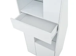 Hauss Spole Vitrine branca com 1 gaveta, 4 portas e iluminação LED, prateleiras em vidro, 55x38x170 cm^ Vitrina