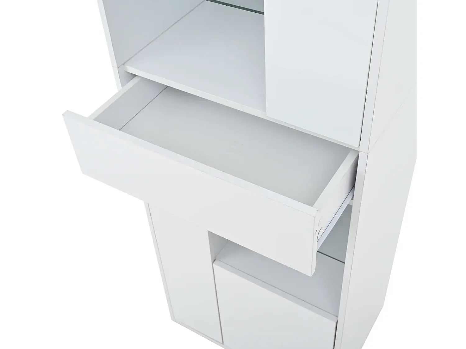 Hauss Spole Vitrine branca com 1 gaveta, 4 portas e iluminação LED, prateleiras em vidro, 55x38x170 cm^ Vitrina