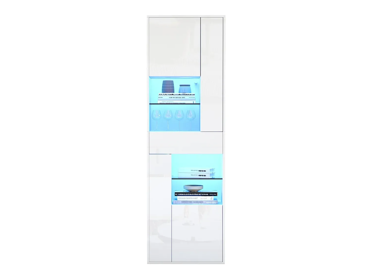Hauss Spole Vitrine branca com 1 gaveta, 4 portas e iluminação LED, prateleiras em vidro, 55x38x170 cm^ Vitrina