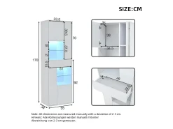 Hauss Spole Vitrine branca com 1 gaveta, 4 portas e iluminação LED, prateleiras em vidro, 55x38x170 cm^ Vitrina
