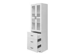 Vitrina|Hauss Spole Vitrine branca com 3 gavetas, 2 portas de vidro e luzes LED, prateleiras ajustáveis Branco
