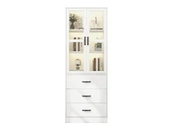 Vitrina|Hauss Spole Vitrine branca com 3 gavetas, 2 portas de vidro e luzes LED, prateleiras ajustáveis Branco