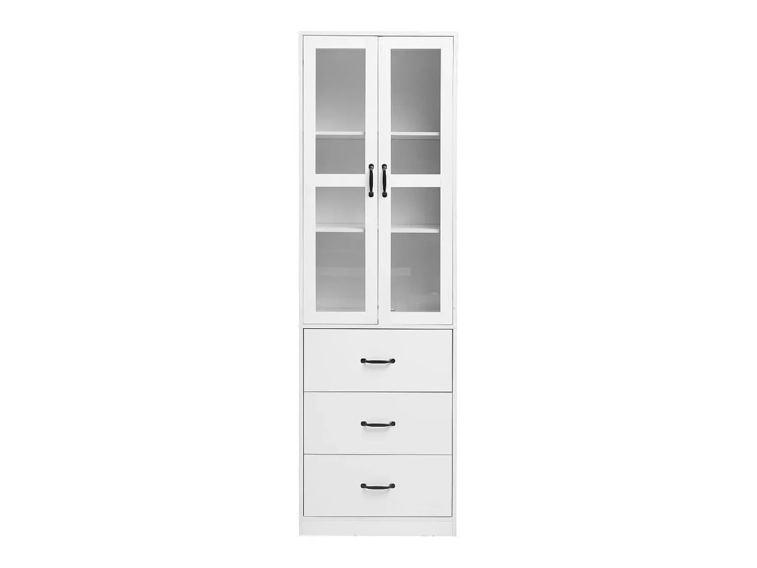 Vitrina|Hauss Spole Vitrine branca com 3 gavetas, 2 portas de vidro e luzes LED, prateleiras ajustáveis Branco