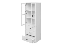 Vitrina|Hauss Spole Vitrine branca com 3 gavetas, 2 portas de vidro e luzes LED, prateleiras ajustáveis Branco