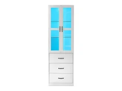 Vitrina|Hauss Spole Vitrine branca com 3 gavetas, 2 portas de vidro e luzes LED, prateleiras ajustáveis Branco