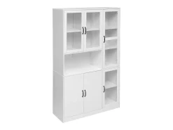 Best Hauss Spole Vitrine branca com 2 portas, 4 portas de vidro e luzes LED, puxadores pretos Branco