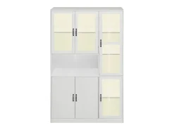 Best Hauss Spole Vitrine branca com 2 portas, 4 portas de vidro e luzes LED, puxadores pretos Branco