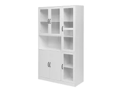 Best Hauss Spole Vitrine branca com 2 portas, 4 portas de vidro e luzes LED, puxadores pretos Branco