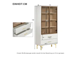 Vitrina|Hauss Spole Vitrine branca com 2 portas de vidro marrom e 2 gavetas, LED incluso - 70x35x150cm Branco