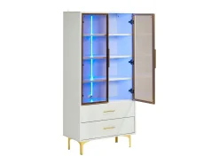 Vitrina|Hauss Spole Vitrine branca com 2 portas de vidro marrom e 2 gavetas, LED incluso - 70x35x150cm Branco