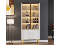 Vitrina|Hauss Spole Vitrine branca com 2 portas de vidro marrom e 2 gavetas, LED incluso - 70x35x150cm Branco
