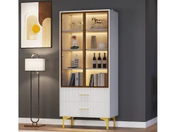 Vitrina|Hauss Spole Vitrine branca com 2 portas de vidro marrom e 2 gavetas, LED incluso - 70x35x150cm Branco