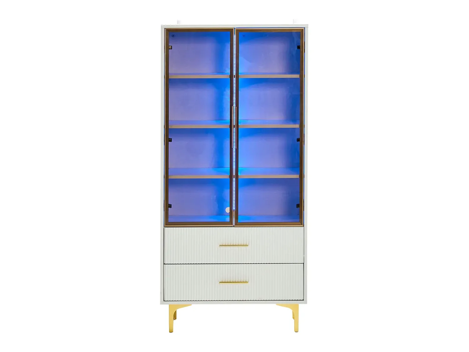 Vitrina|Hauss Spole Vitrine branca com 2 portas de vidro marrom e 2 gavetas, LED incluso - 70x35x150cm Branco