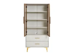 Vitrina|Hauss Spole Vitrine branca com 2 portas de vidro marrom e 2 gavetas, LED incluso - 70x35x150cm Branco