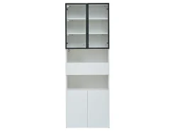 Hauss Spole Vitrine branca com 2 portas, 2 portas de vidro, gaveta e luzes LED, aglomerado Branco