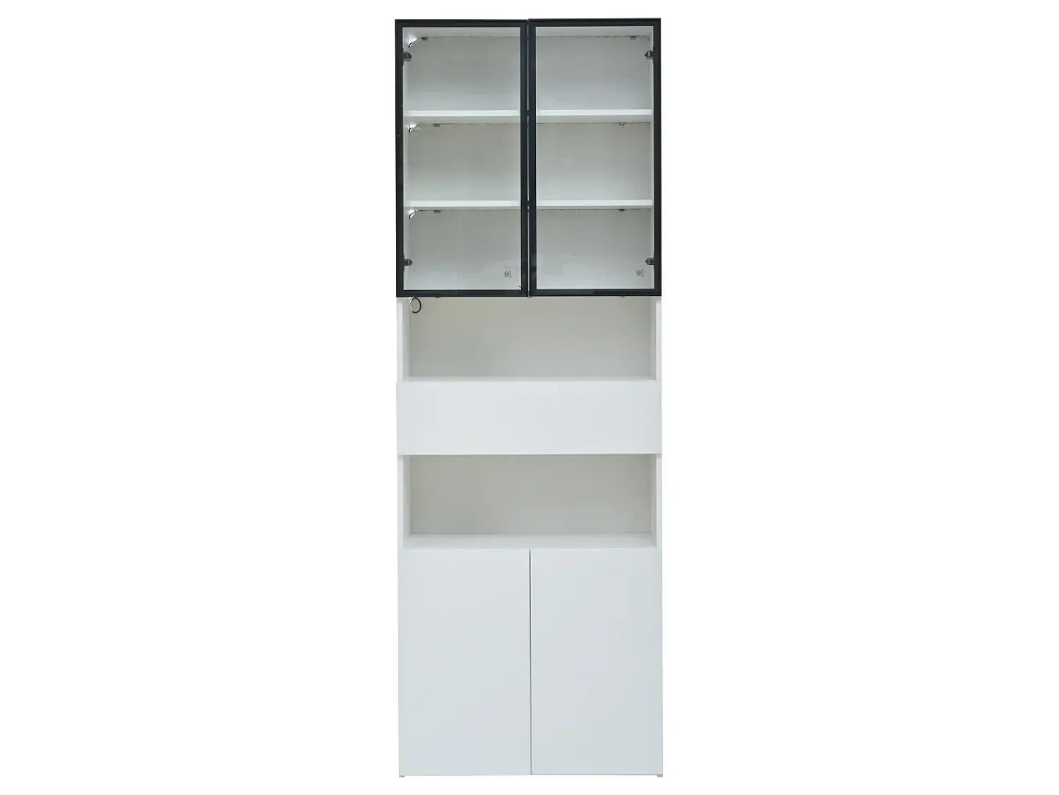 Hauss Spole Vitrine branca com 2 portas, 2 portas de vidro, gaveta e luzes LED, aglomerado Branco