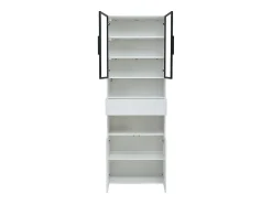 Hauss Spole Vitrine branca com 2 portas, 2 portas de vidro, gaveta e luzes LED, aglomerado Branco