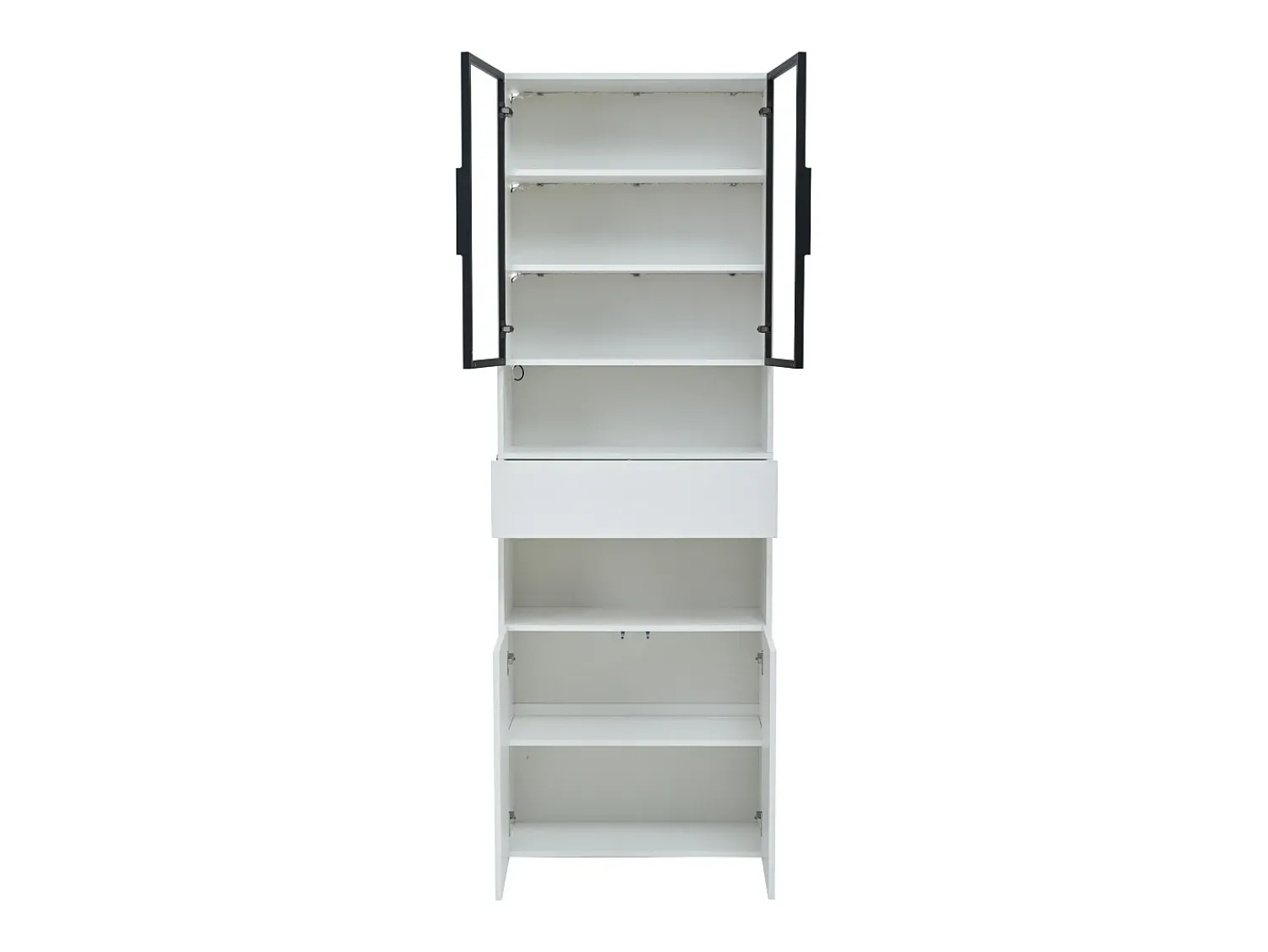 Hauss Spole Vitrine branca com 2 portas, 2 portas de vidro, gaveta e luzes LED, aglomerado Branco