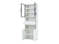 Hauss Spole Vitrine branca com 2 portas, 2 portas de vidro, gaveta e luzes LED, aglomerado Branco