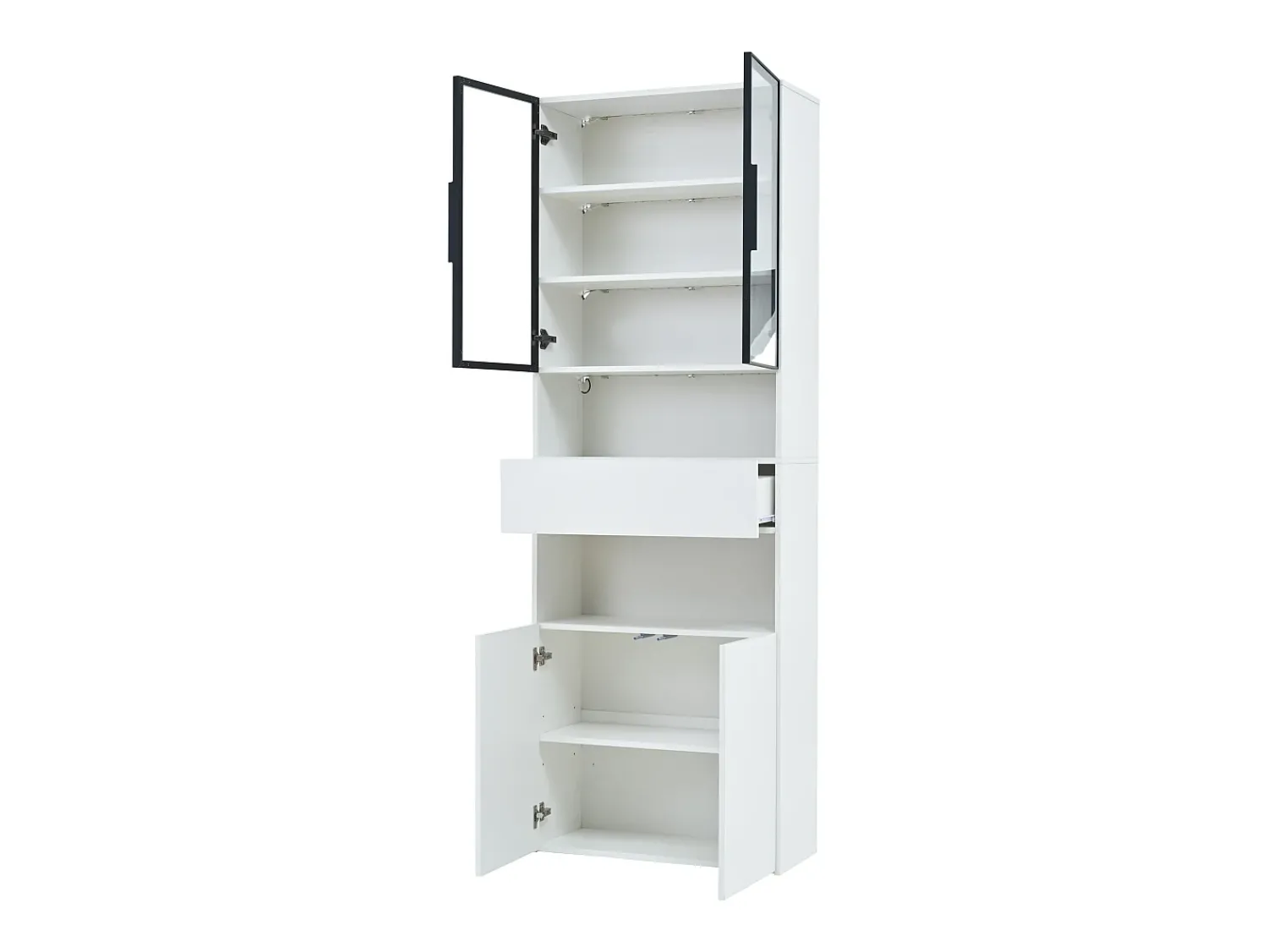 Hauss Spole Vitrine branca com 2 portas, 2 portas de vidro, gaveta e luzes LED, aglomerado Branco