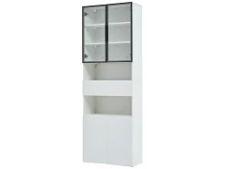Vitrina* Vitrine branca com iluminação LED - Vitrine com 2 portas de vidro e 2 portas de madeira - 1 gaveta e espaço de arrumação aberto Branco