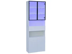Vitrina* Vitrine branca com iluminação LED - Vitrine com 2 portas de vidro e 2 portas de madeira - 1 gaveta e espaço de arrumação aberto Branco