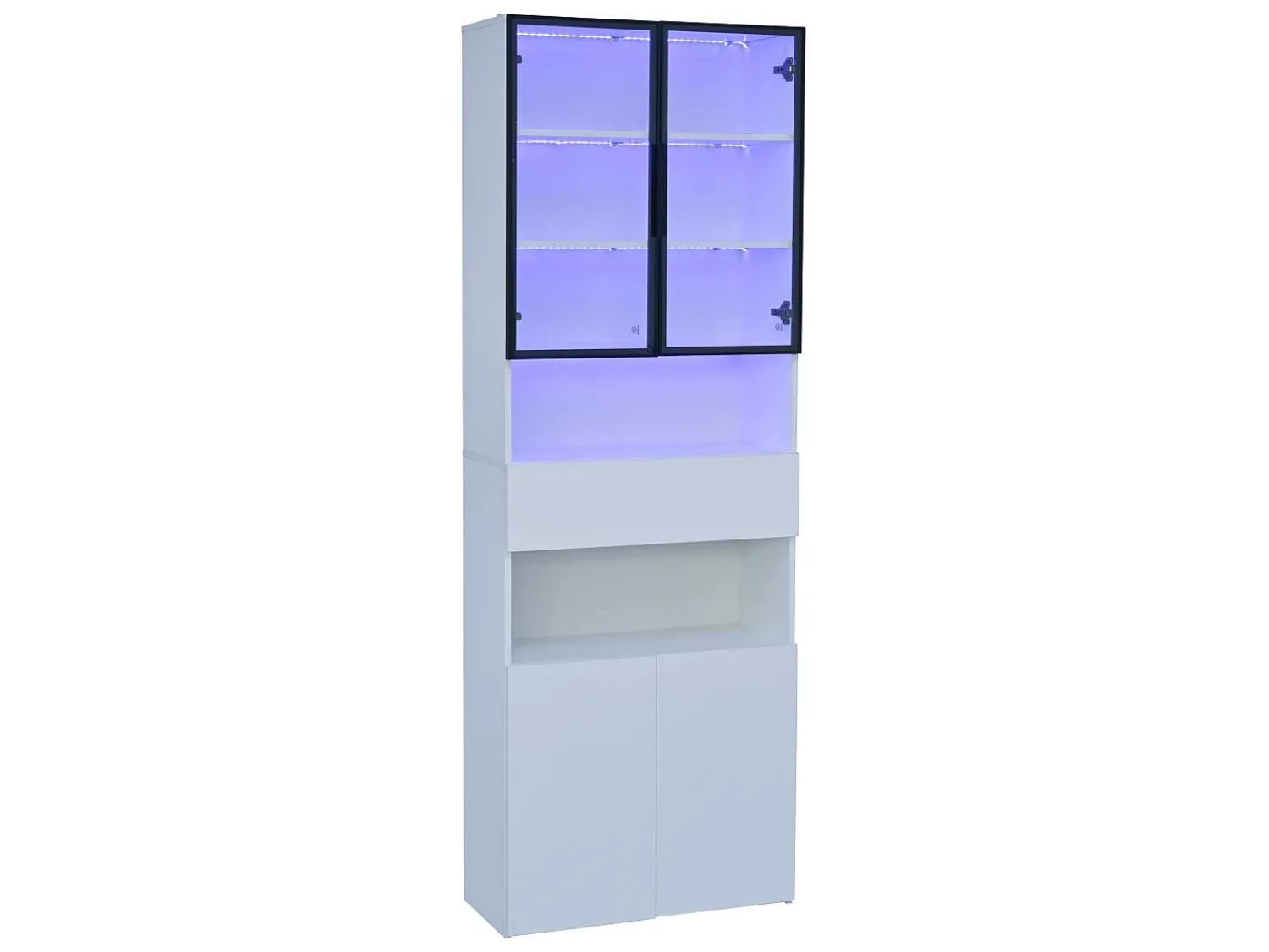 Vitrina* Vitrine branca com iluminação LED - Vitrine com 2 portas de vidro e 2 portas de madeira - 1 gaveta e espaço de arrumação aberto Branco