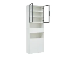 Vitrina* Vitrine branca com iluminação LED - Vitrine com 2 portas de vidro e 2 portas de madeira - 1 gaveta e espaço de arrumação aberto Branco
